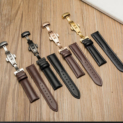Genuine Leather Watch Band Bracelet Strap Replacement Deployment Clasp Buckle AU