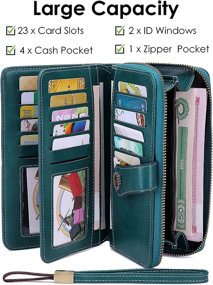 Women Leather Wallet Zipper Lady Long Card Holder Coin Case Handbag Clutch Purse
