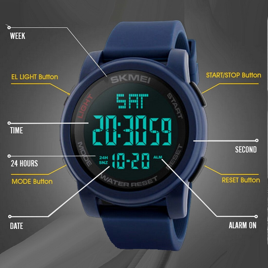 SKMEI Digital Sports Watch Mens 50M Waterproof Resistant Casual Military 1257