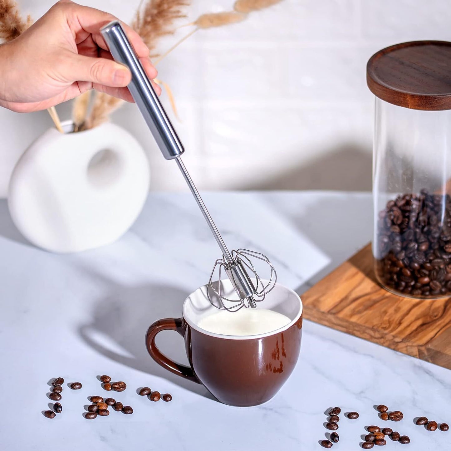 Stainless Steel Semi-Automatic Whisk Hand Push Rotary Whisk Blender Stirrer Tool