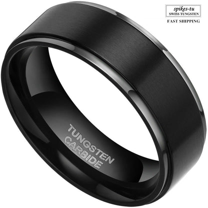 8mm Mens Black Brush Center Tungsten Carbide Promise Ring Wedding Band