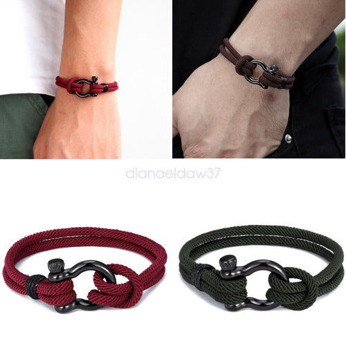 Men's Stainless Steel Leather Buckle Bracelet Bangle Cuff Vintage Wristband Rope