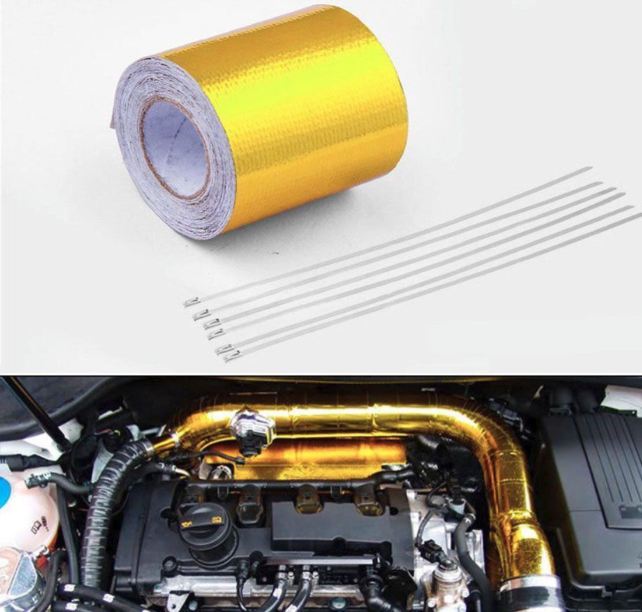 5M Gold Thermal Exhaust Tape Air Intake Heat Insulation Shield Wrap Reflective