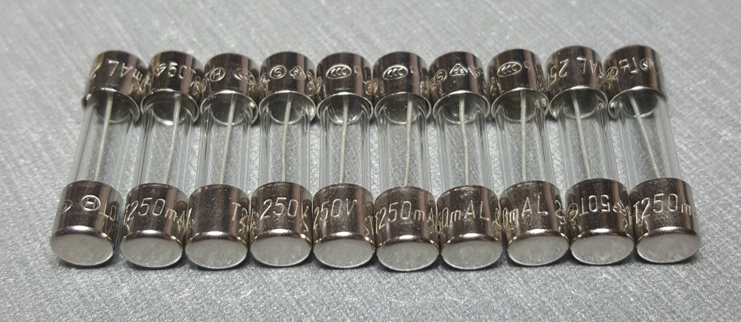 10Pcs 250mA Glass Fuse M205 5mm x 20mm Slow Blow T250mAL 250V AUSTRALUX