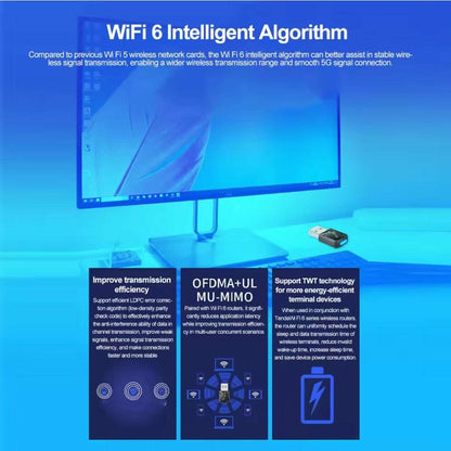 WiFi 6 + Bluetooth 5.4 900M Dual Band 2.4G 5GHz Network Card Dongle Receiver