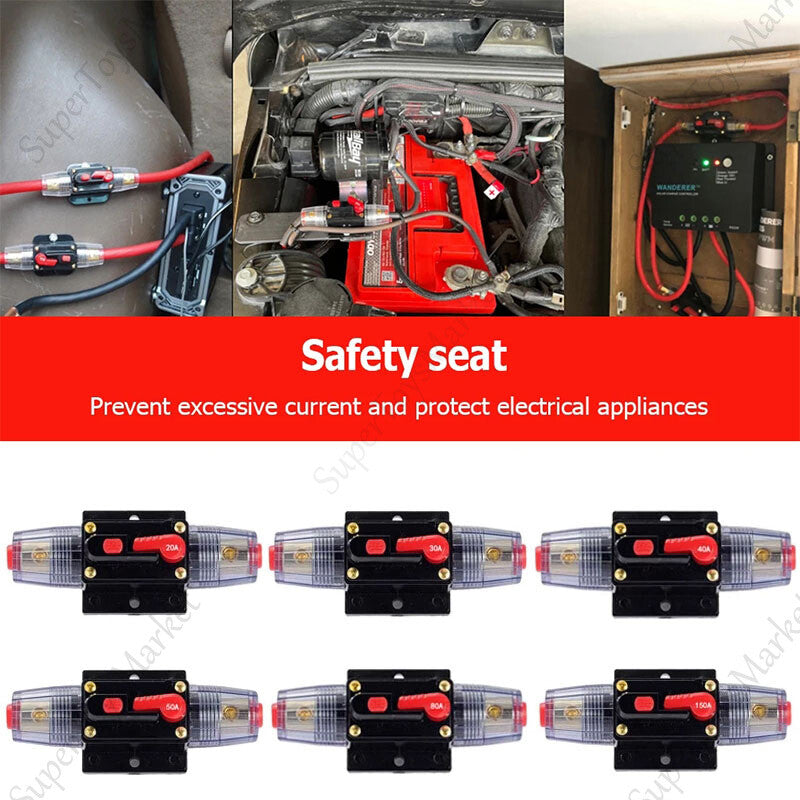 Circuit Breaker Fuse Holder DC 12V 20A-100A AMP Car Audio Solar Energy Inline OZ