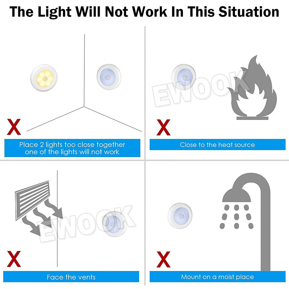 1-3xLED Motion Sensor Night Light Indoor Outdoor Battery Operated Stairs Hallway