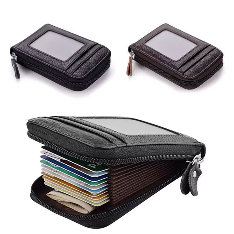 RFID Blocking Leather Wallet Anti-theft Credit Card Holder Men Women Coin Purse