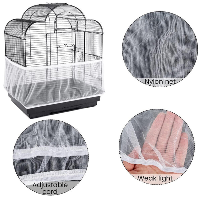 Pet Bird Cage Seed Catcher Guard Skirt Mesh Nylon Cover S/M/L Secure Skirt Mesh