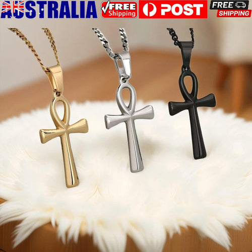 Stainless Steel Ankh Necklace Egyptian Cross Life Pendant for Men Women Jewelry