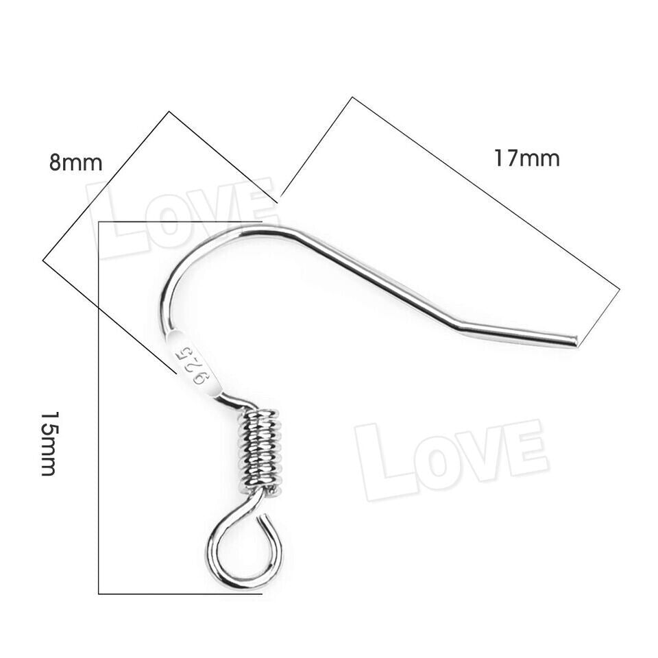 100x 925 Sterling Silver Hooks DIY Earrings Jewelry Hypoallergenic Ear Wires AU