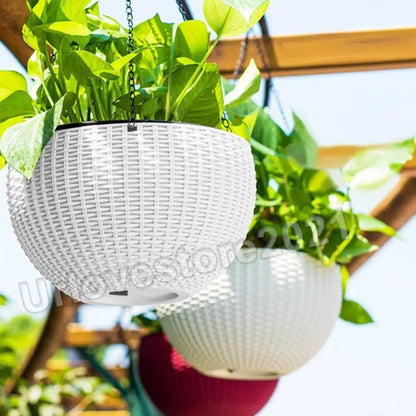 2PCS Landen Rattan Hanging Plant Pots Flower Baskets Hanger Self Holder Wall AU