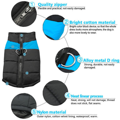 Large Dog jacket padded Pet Clothes windbreaker Warm waterproof Vest Winter Coat
