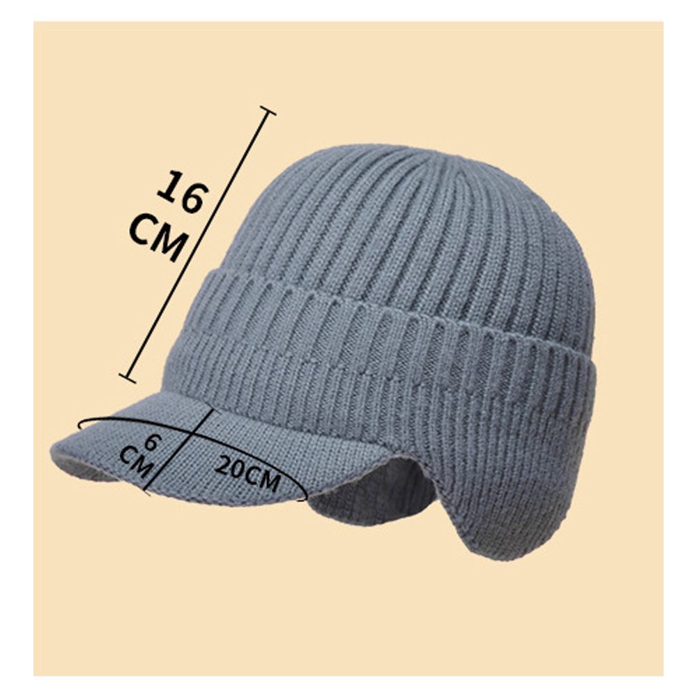 Winter Warm Thick Wool Beanie Hat Men's Knit Cap with Brim Cycling Cap