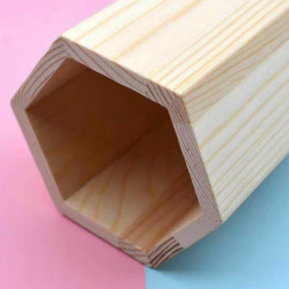 Wooden Pen Pot Pencil Holder Desk Office Organizer Stationery-Makeup Box Brush