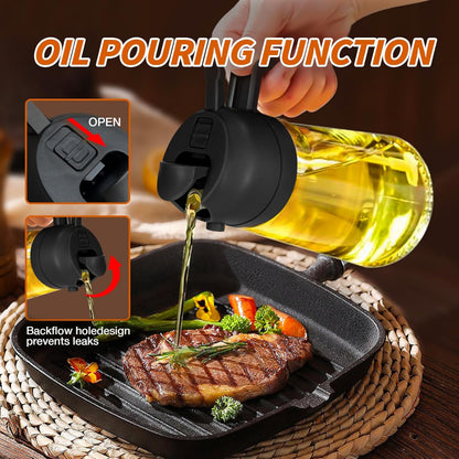 2 in 1 Olive Oil Sprayer Dispenser 470ml Mist Stream Glass Bottle BBQ AU Kitchen