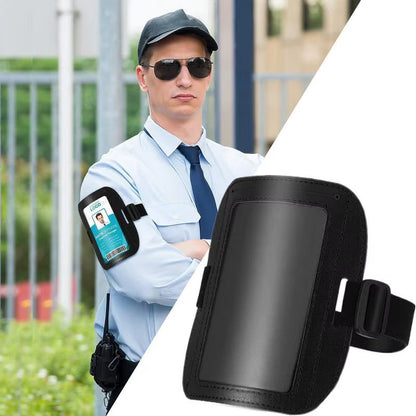 PU Leather Arm ID Document Badge Holder Adjustable Waterproof Name Card Sleeve A