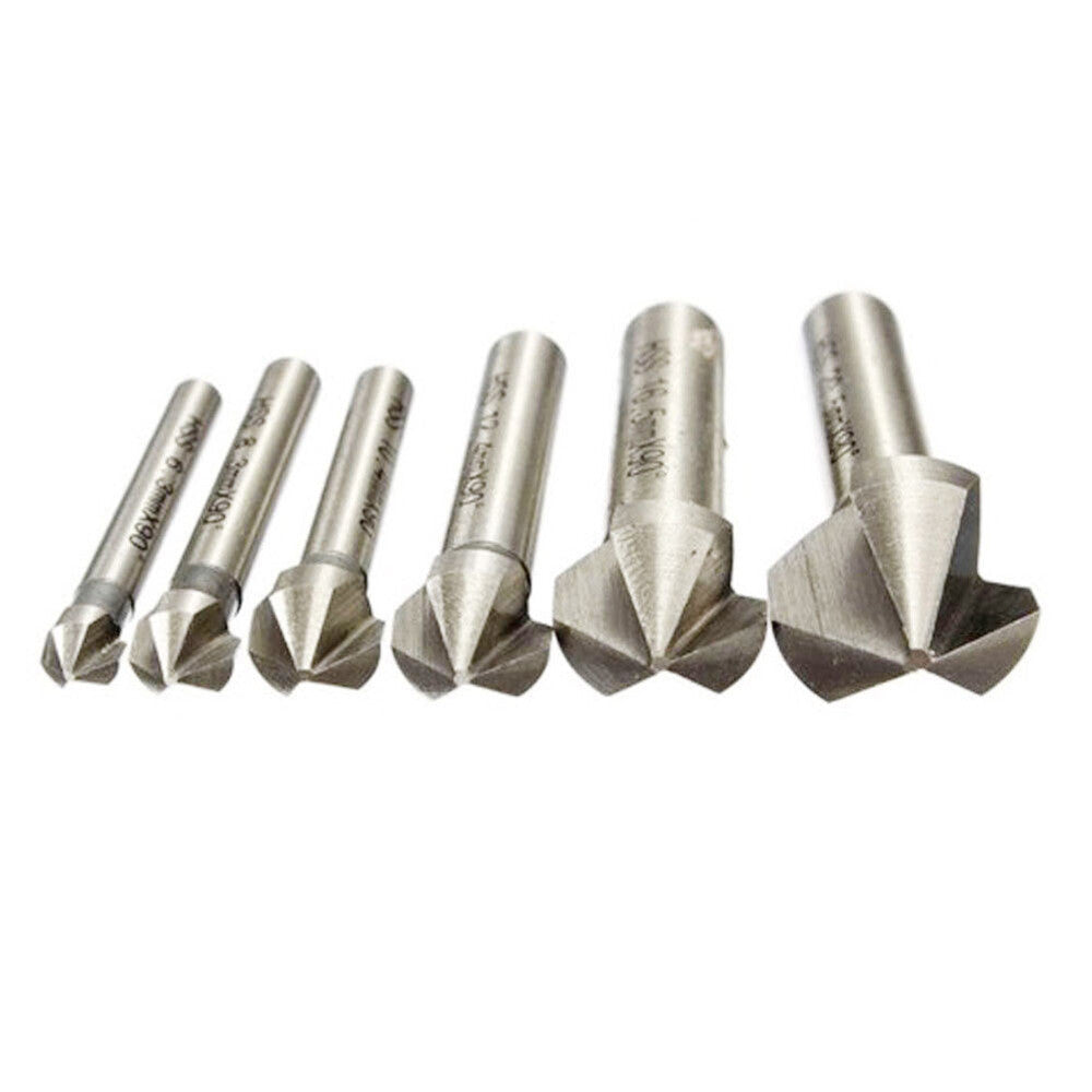 6pcs 3 Flutes 90 Degree Hss Chamfer Cutter Bit Chamfering Countersink Drill Bits