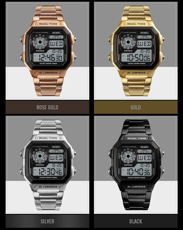 Men Digital LED Watch Date Waterproof Stainless Steel Military Sport Wrist Watch