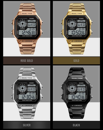 Men Digital LED Watch Date Waterproof Stainless Steel Military Sport Wrist Watch