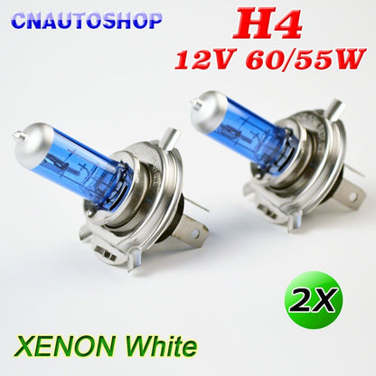 2Pcs H4 12V 60/55W Halogen Car Light Bulbs White Light Super Xenon White 5000K