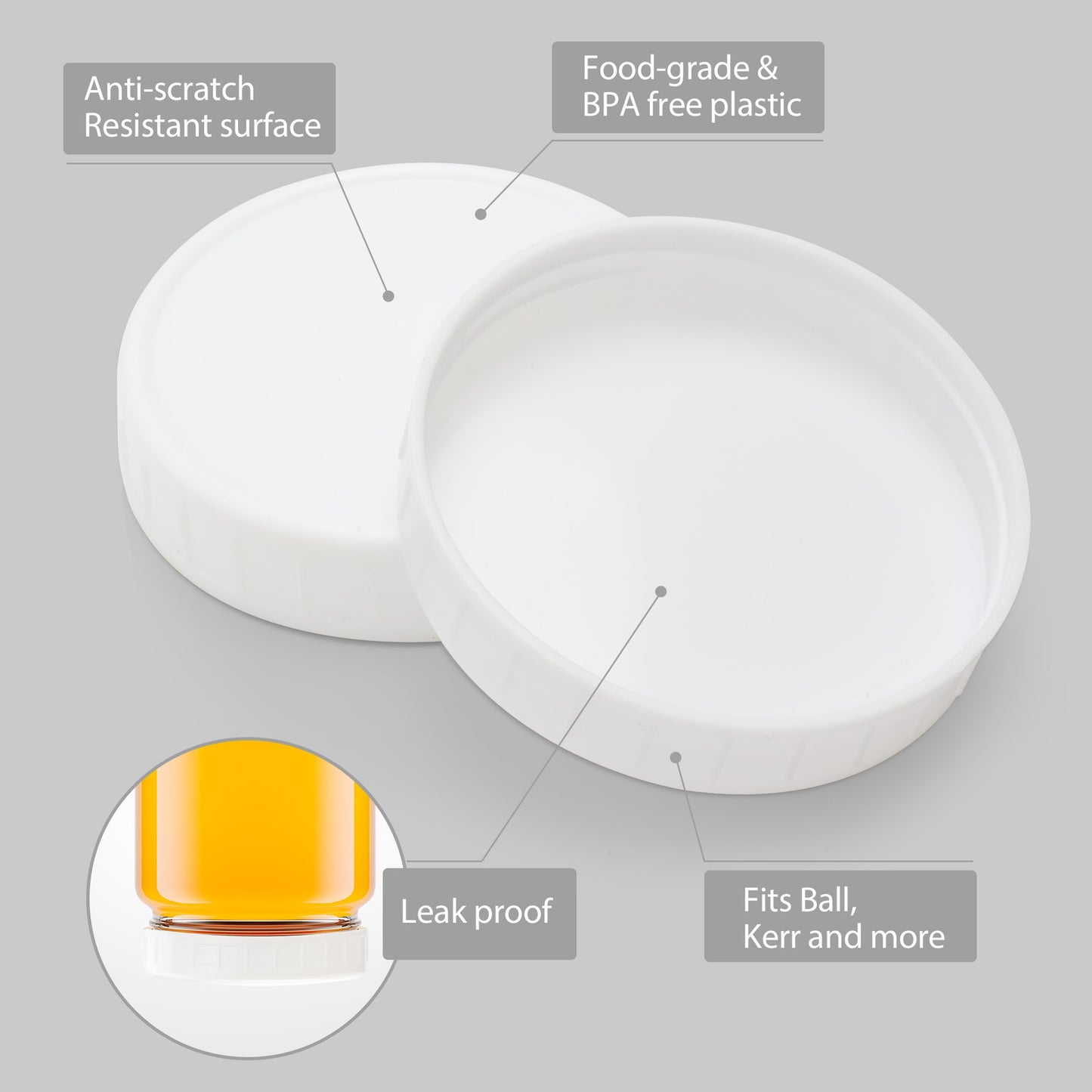 10-100 Wide Mouth Lids For Mason Jar Plastic Leak Proof Bottle Storage Cap Cover