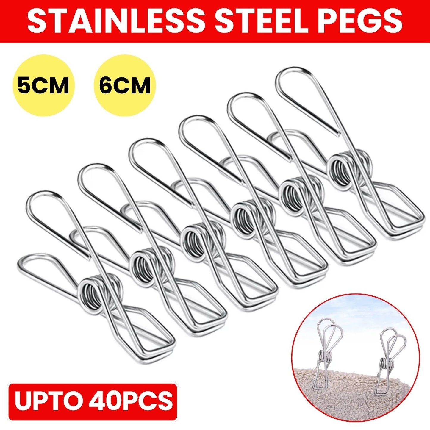 Stainless Steel Clothes Pegs Hanging Clips Laundry Windproof Metal Clamps