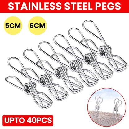 Stainless Steel Clothes Pegs Hanging Clips Laundry Windproof Metal Clamps