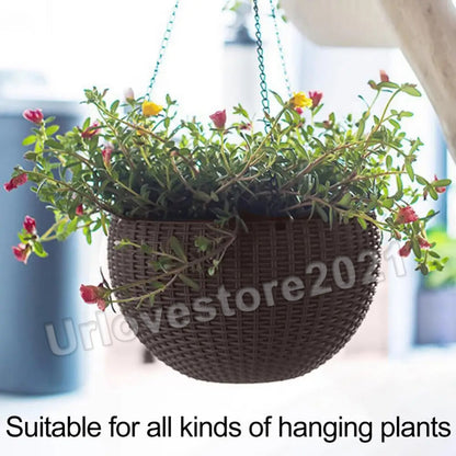 2PCS Landen Rattan Hanging Plant Pots Flower Baskets Hanger Self Holder Wall AU