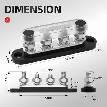 M8 Bus Bar 12V-48V 150A Power Distribution Block 4xM8 Posts Stud Terminal Block