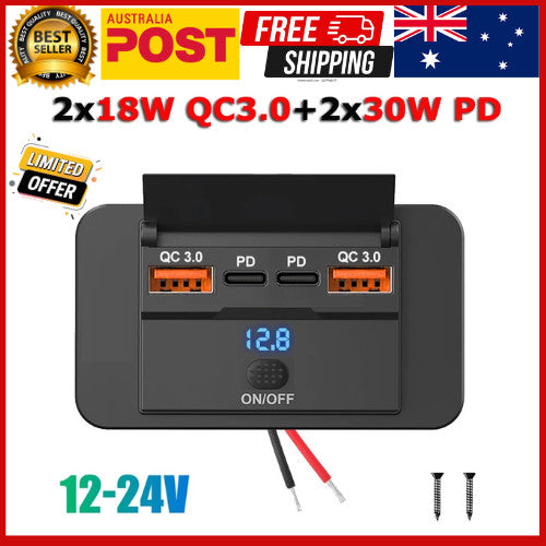 Car PD Type-C Fast Charger USB Port DC12V-24V Power Outlet Panel Socket
