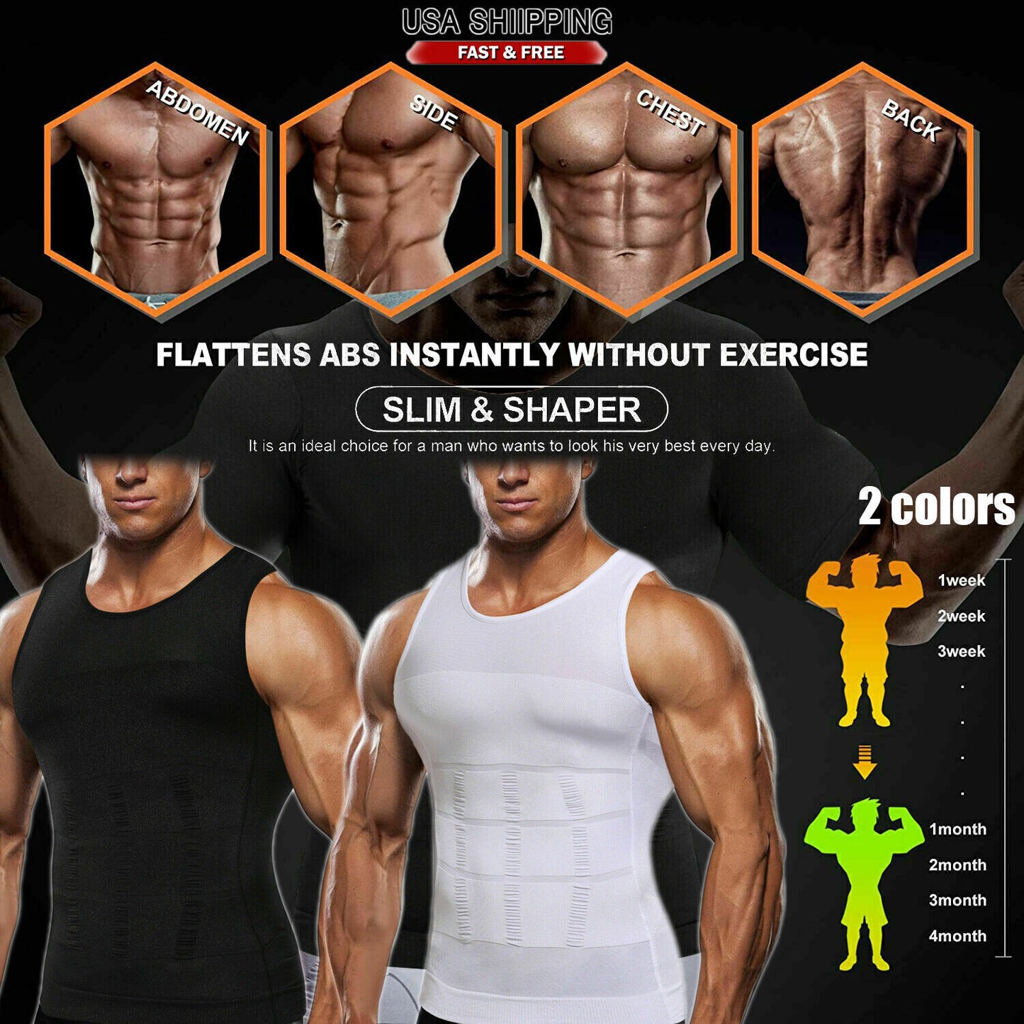 Men' Compression Vest T-Shirt Moobs Slimming Tummy Control Body Shaper Tank Tops