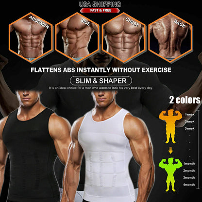 Men' Compression Vest T-Shirt Moobs Slimming Tummy Control Body Shaper Tank Tops