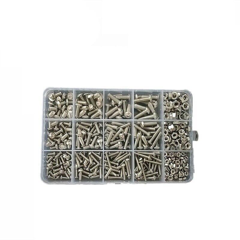 500PCS M3 M4 M5 Stainless Steel Hex Button Head Screw Bolt Nut Set Kit Bolt Kits