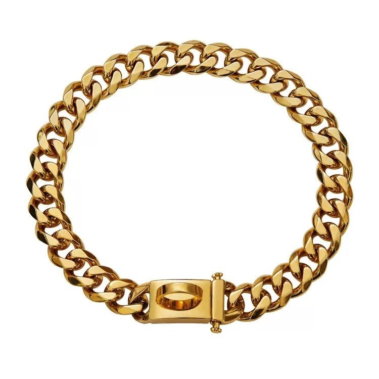 Luxury 316 Stainless Steel Gold Chain Dog Collar Cuban Link Pet Necklace 10"-26"
