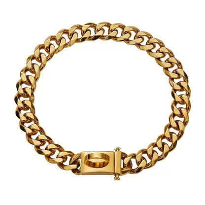 Luxury 316 Stainless Steel Gold Chain Dog Collar Cuban Link Pet Necklace 10"-26"