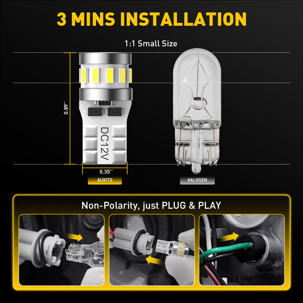 AUXITO 2X T10 W5W 6500K Super White Globe Front Head Park Light Bulb Glass Wedge