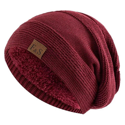 Unisex Slouchy Winter Hats Fur Lined Men & Women Warm Beanie Cap Casual Knitted