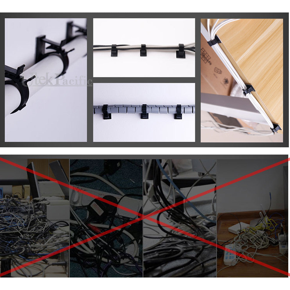 Adhesive Cord Management Cable Clips Black Wire Holder Organizer Clamp AU