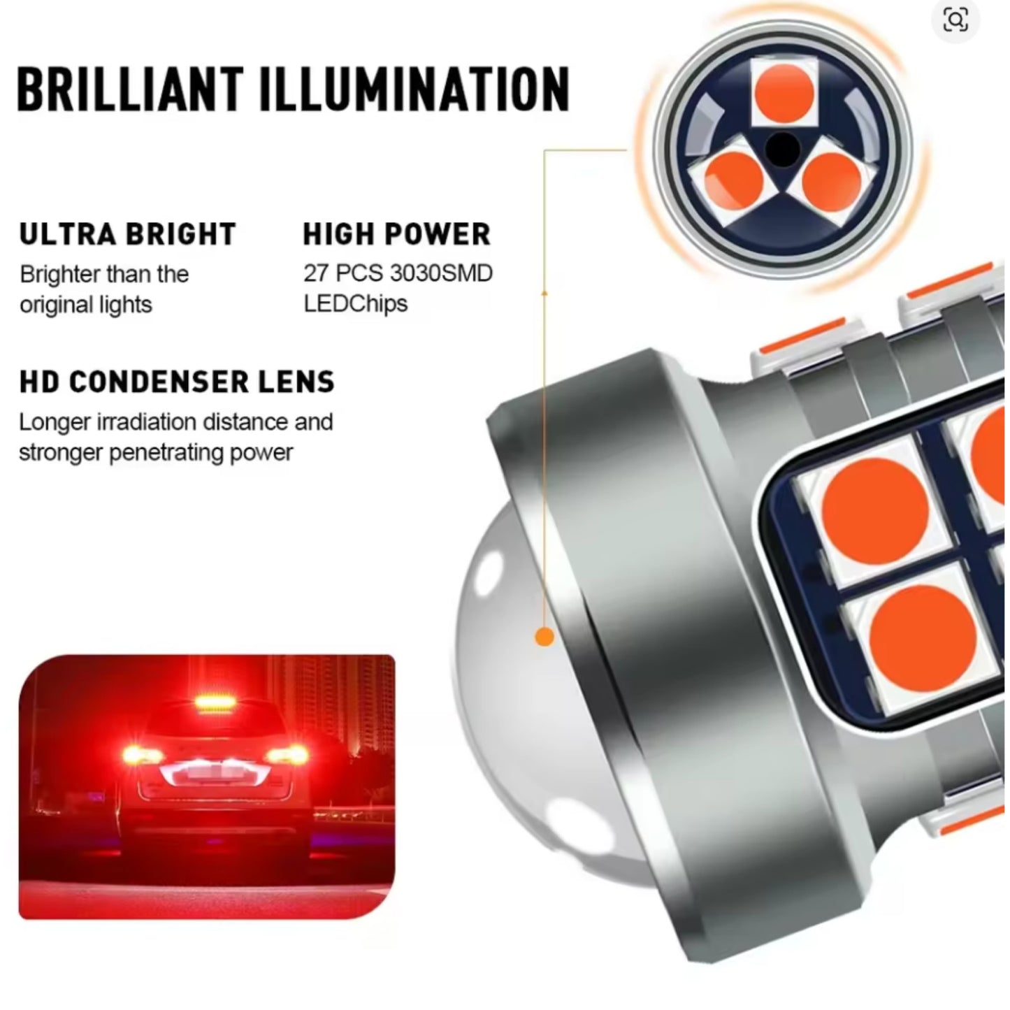 2X 1157 BAY15D LED RED BRAKE TAIL LIGHT BULBS GLOBES BRIGHT ERROR FREE NEW