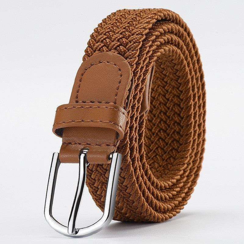 25mm Wide Stretch Belt Braided Elastic Woven Belt Silver Buckle Jeans