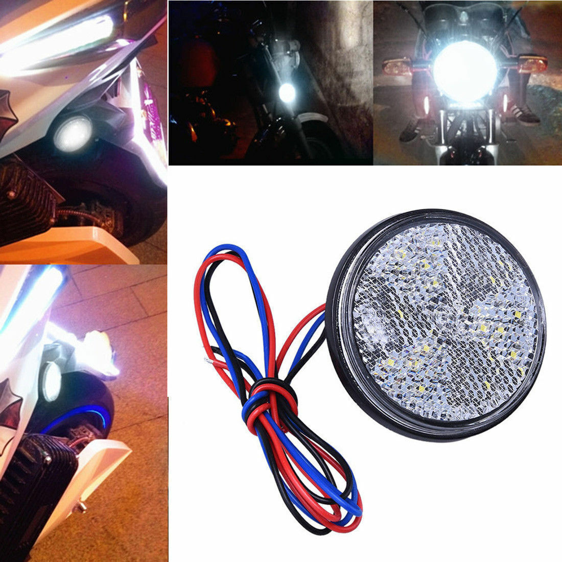 2x Motorbike Motorcycle Round Reflector 24LED Rear Tail Brake Stop Light Lamp