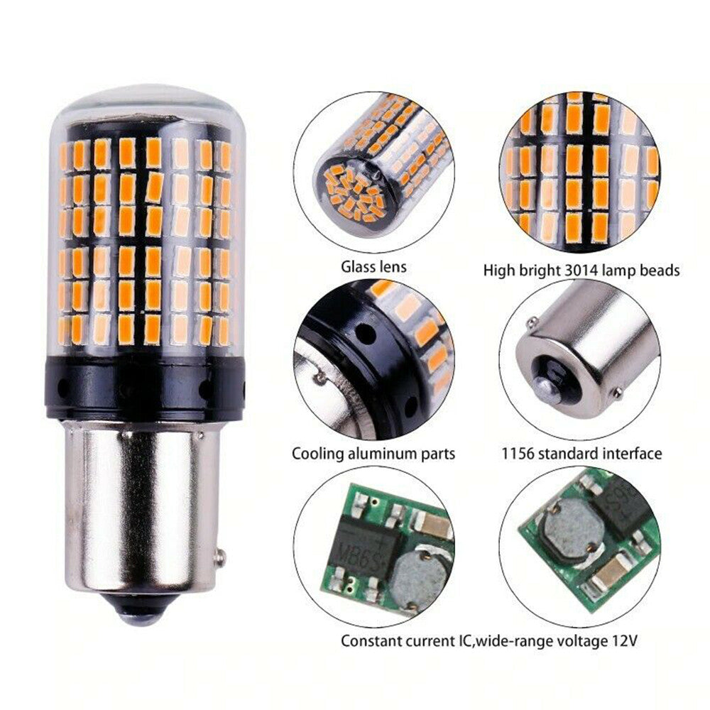 1-4x BAU15S Amber 144 LED Turn Signal Indicator Canbus Bulb 1156 2835 Globe