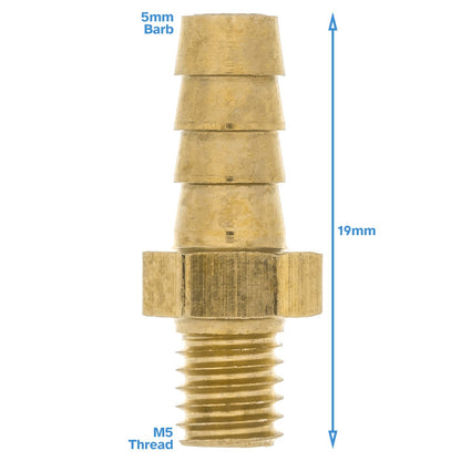 3pcs Brass 5mm Barb Hose To M5 Metric Male Threaded Pipe Fitting Tail Connector