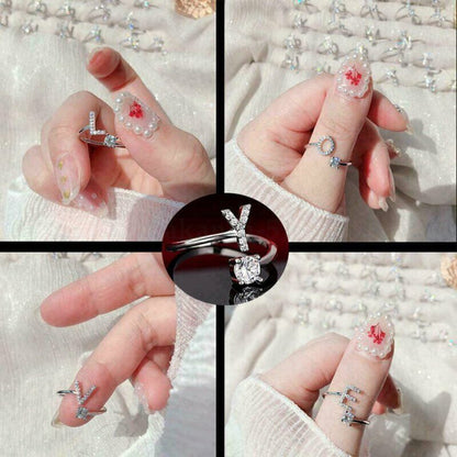 Adjustable Open Initial A-Z Letters Ring Fashion Zircon Ring Womens Jewelry Gift
