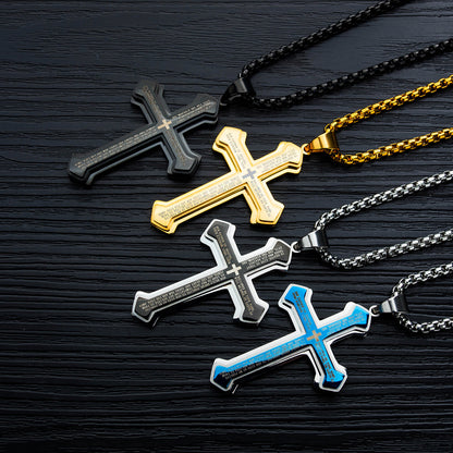 Man Real Stainless Steel Gold Silver Black Cross Bible Pendant Chain Necklace