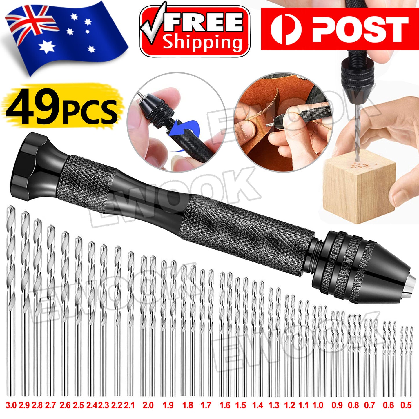 49PCS Mini hand drill Vise Hand Bits Twist Woodworking Set Precision Pin DIY AU