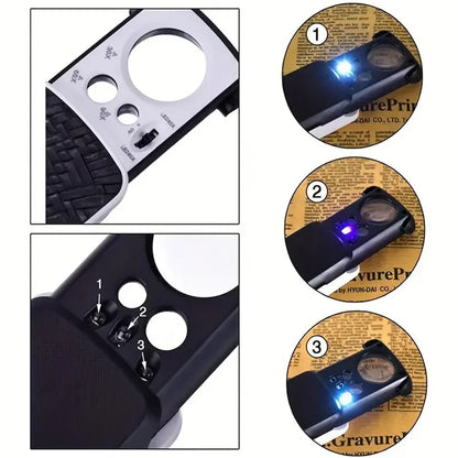 30x 60x 90x Jewellers Loupe LED Magnifier Loop Side Light Magnifying Glass Lens