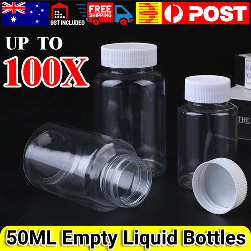 Up to 100pcs 50ml Plastic Empty Liquid Bottles Vial Reagent Sample Containers AU