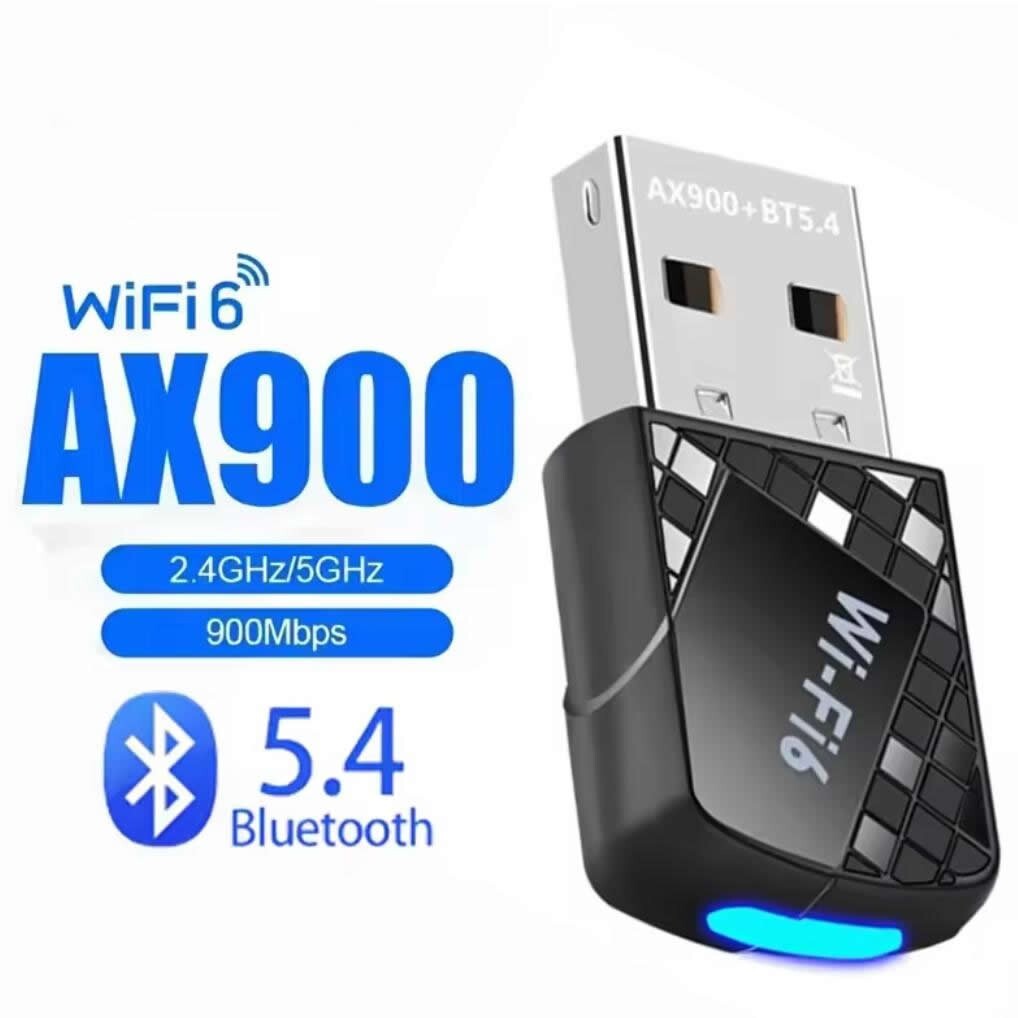 WiFi 6 + Bluetooth 5.4 900M Dual Band 2.4G 5GHz Network Card Dongle Receiver